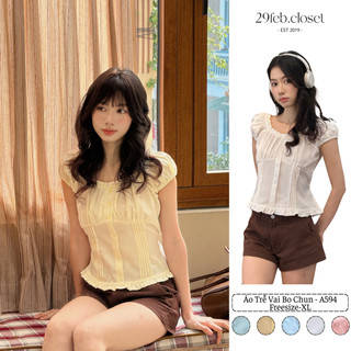 Áo thô tay bồng trễ vai kèm dây buộc eo, áo kiểu nữ mùa hè có tay bồng buộc eo - 29feb.closet - A594