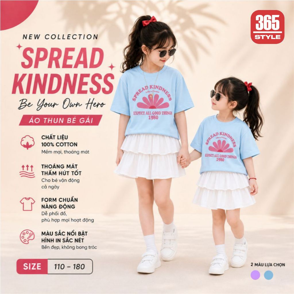 Spread KindNess เสื้อยืดเด็กผู้หญิง นุ่ม น้ําหนักเบา น่ารัก Cotton By 365Style - SKTS26S003PK