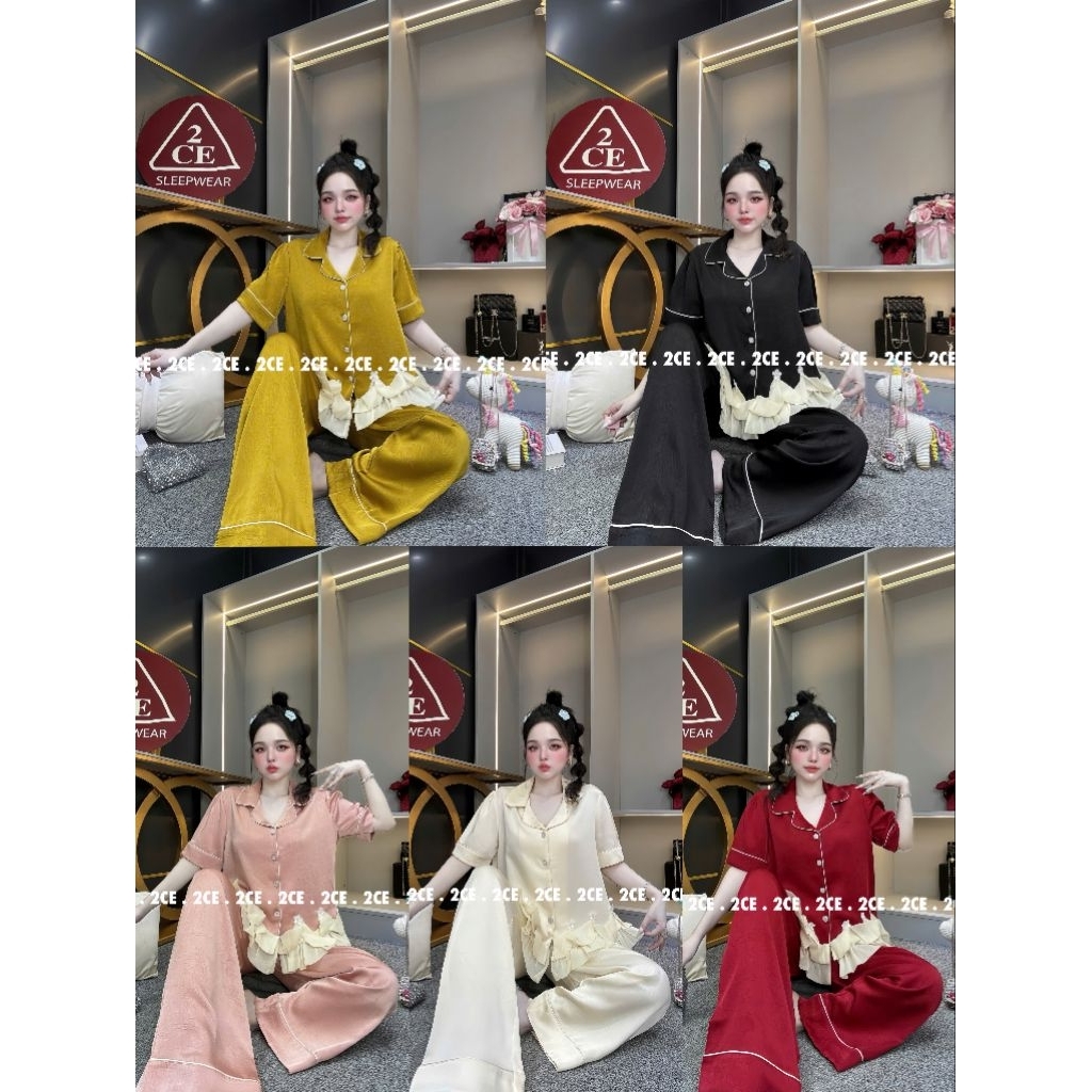 [2CE]LADY WOOD GRAIN SLIM SILK SET