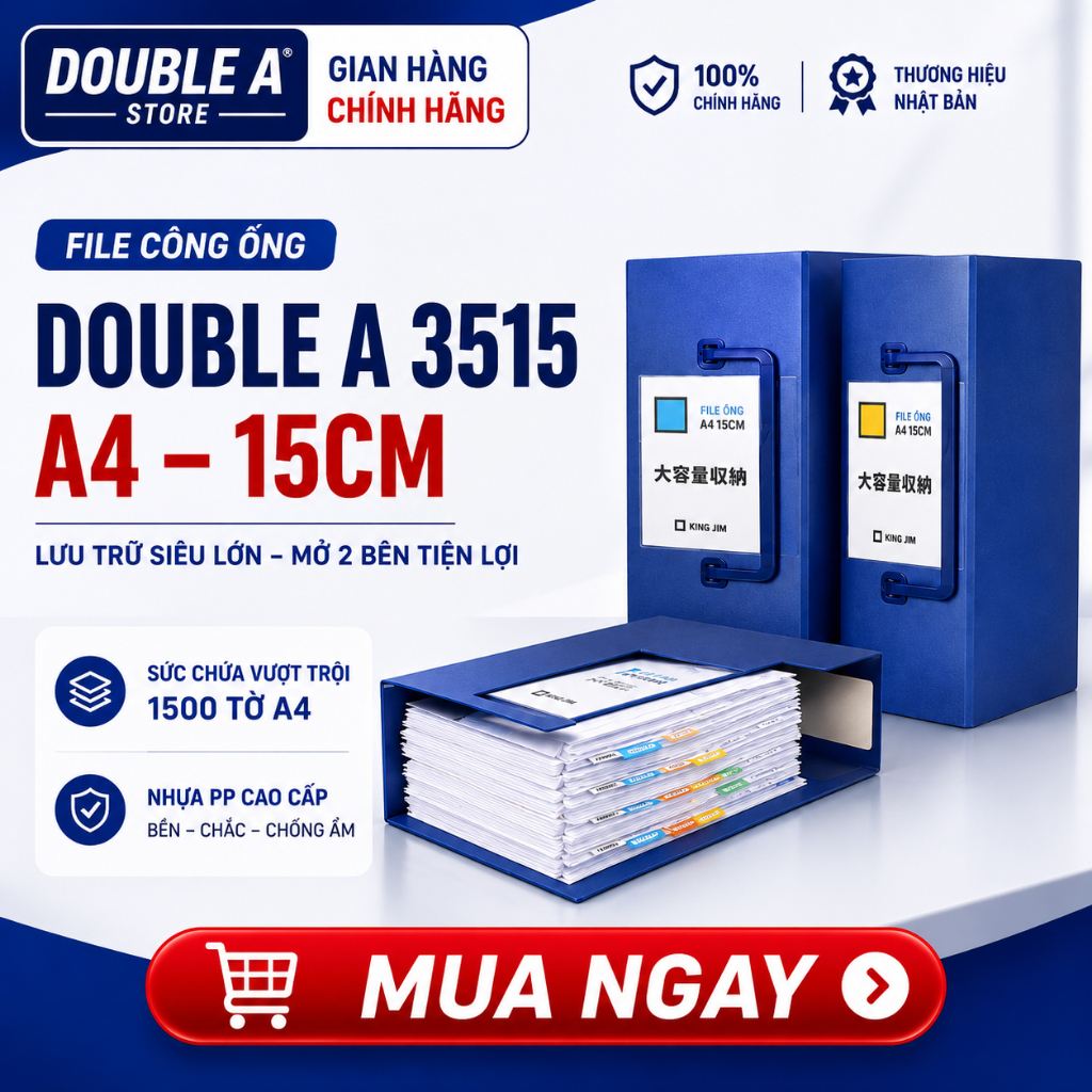 King Jim 3515 A4 15 ซม.ไฟล์ข้อมือหลอด – ฝาครอบข้อมือที่เก็บแผ่น 1500 เปิด 2 ด้าน พลาสติก PP คุณภาพสู