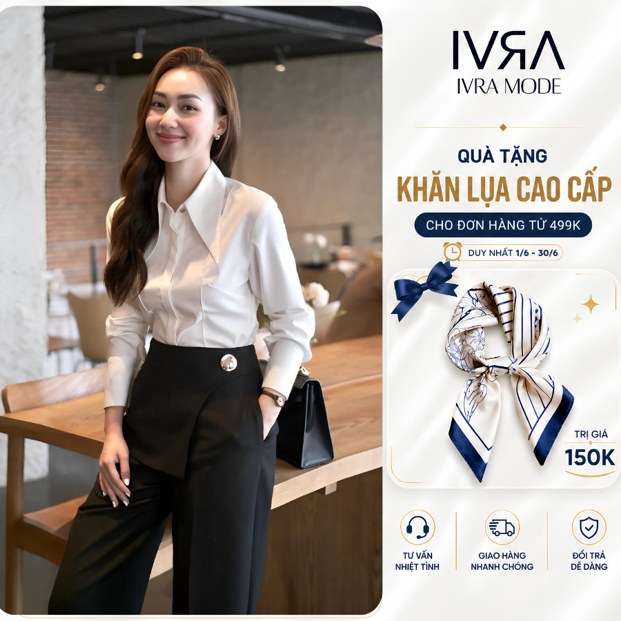 [READY STOCK] เสื้อเชิ้ตสีขาวเบสิค ดีไซน์ปกแหลมจั๊ม ออฟฟิศเรียบหรู A2510 - IVRA