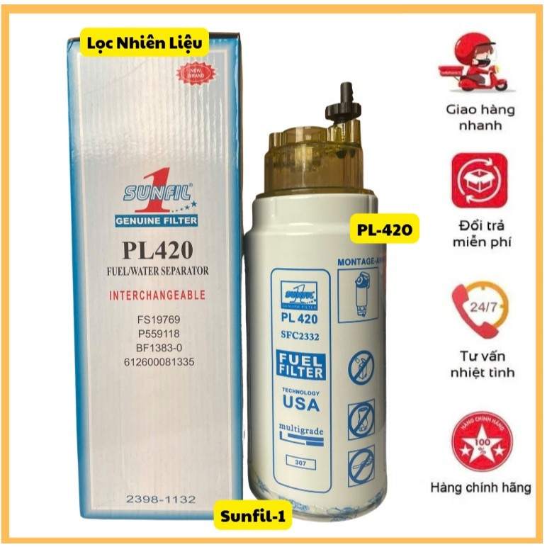 PL-420 Sunfil-1 กรองน้ํามันเชื้อเพลิงสําหรับเครื่องยนต์ดีเซล
