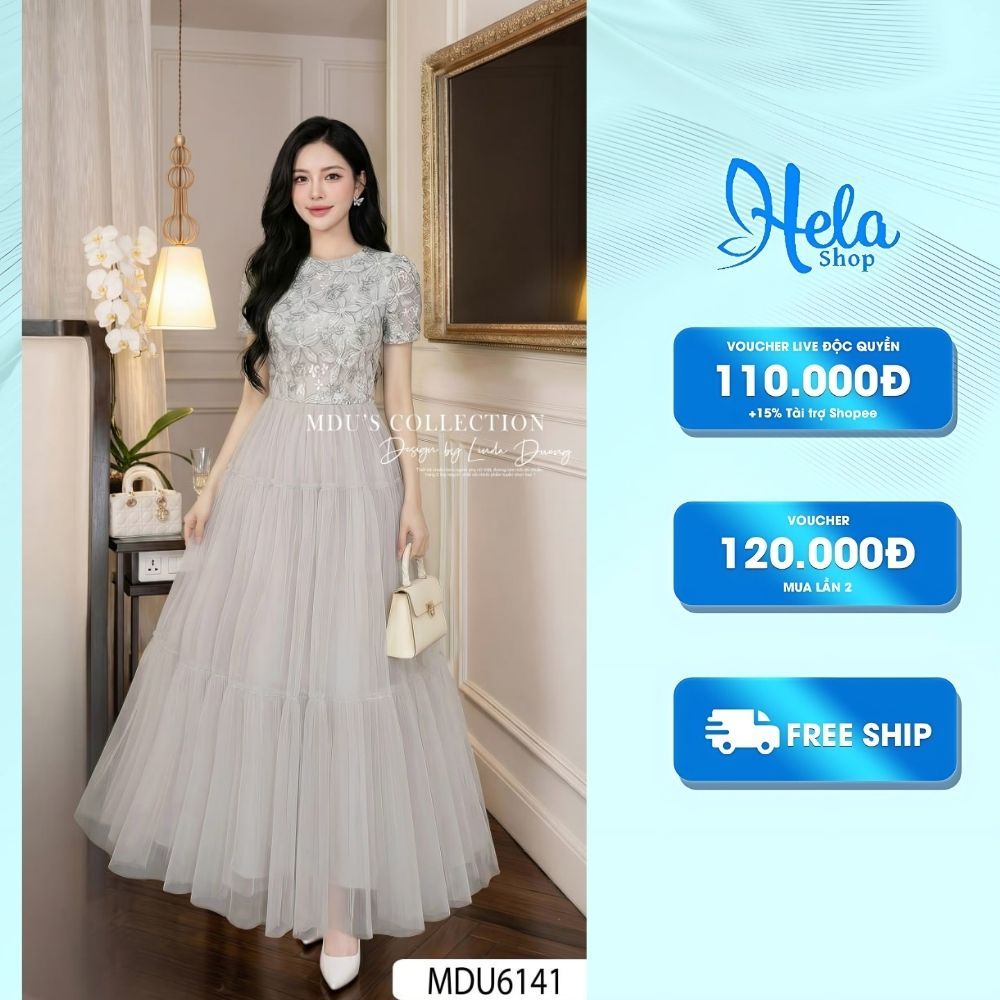 ออกแบบชุด MDU6141 ลูกไม้นูนสีเทาควันจาก MDU หรูหรา