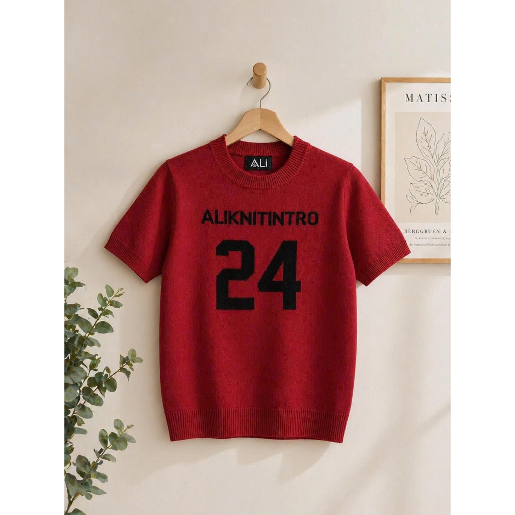 รหัส 79: ALI ALI ALI เสื้อถักผู้ชาย ALI 24 - คุณภาพสวยเรียบหรู - สีแดง - ไซส์ ML XL
