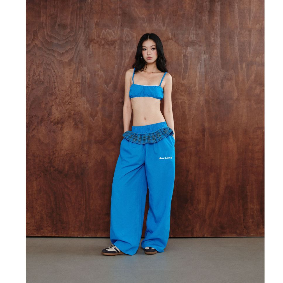 BlueBlue Pants Good Letter H Ruffle-Waist Belted Pants