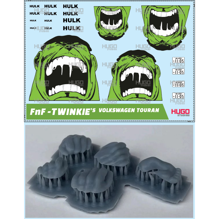 Hugo Studios Fast And Furious Hulk Volkswagen Touran Twinkie สไลด์น้ํา Decal 1/64 ขนาดยังไม่ใส