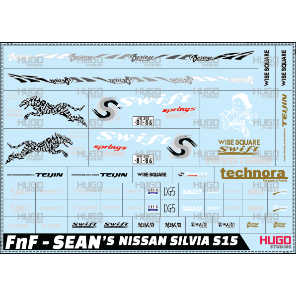 Hugo Studios Fast And Furious Sean water slide Decal - Nissan Silvia S15 สเกล 1/64 ยังไม่ใส