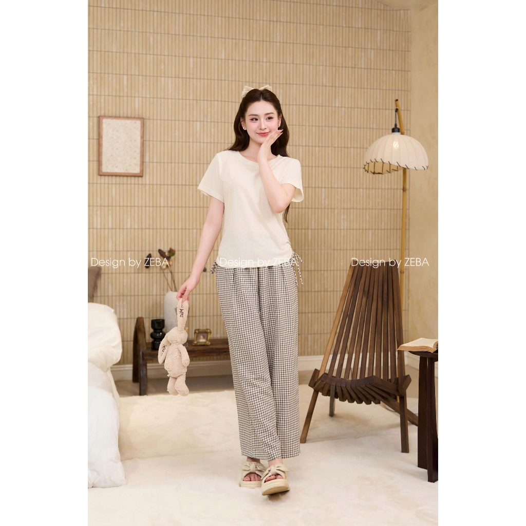 ZEBA ชุดใส่อยู่บ้านลายทางเกาหลีสําหรับผู้หญิง M3383