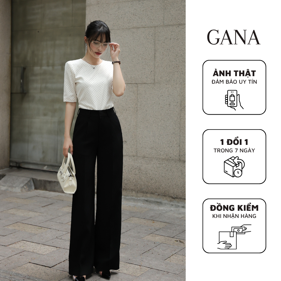 กางเกงขากว้างผู้หญิงเกาหลีคุณภาพสูงหรูหรา Gana Clothing GQ001B สไตล์เกาหลี