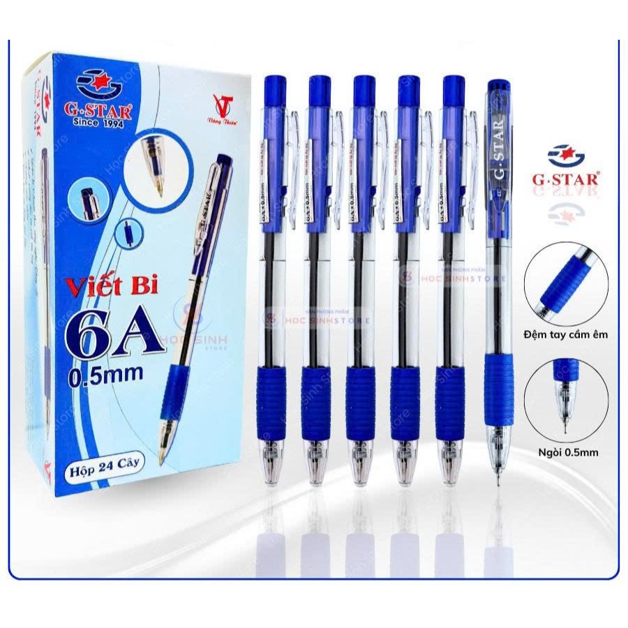 Combo ปากกาลูกลื่นหมึกสีน้ําเงิน 6/12/24 G-Star ยี่ห้อ 6A 0.5 มม. Nib มือเบาะนุ่ม หมึกเข้ม เขียนได้อ
