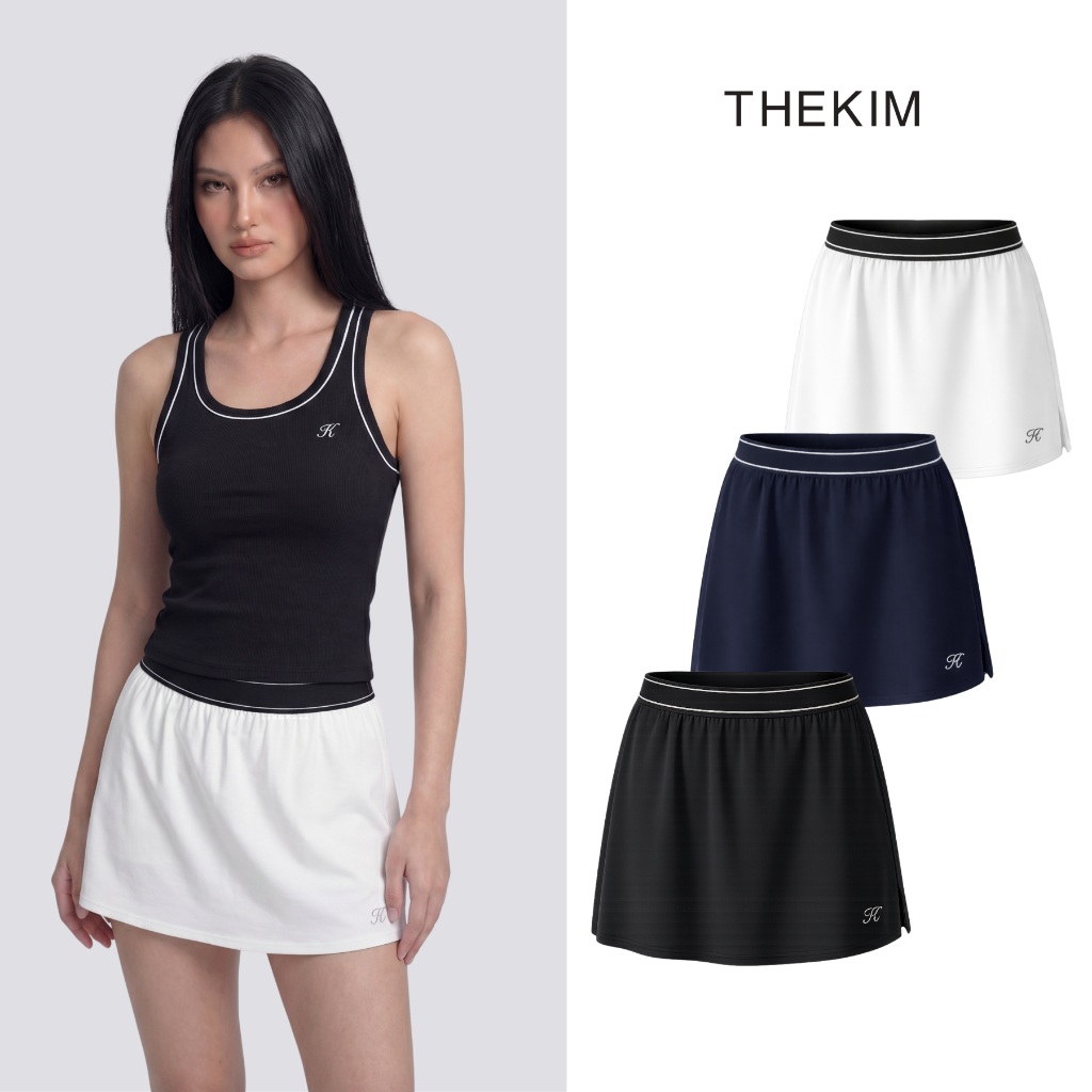 THEKIM กระโปรงกีฬา Pickleball and Tennis เอวยางยืด (กางเกงปกป้อง) ผ้าไมโครบางเบาโปร่ง S402