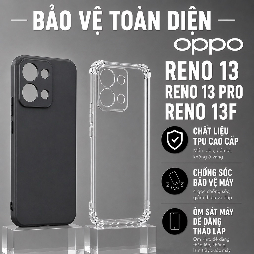เคสกันกระแทก Oppo Reno 13, Reno 13F, Reno 13 Pro - เคสสีดําขอบเหลี่ยมปกป้องกล้องโทรศัพท์ tpu