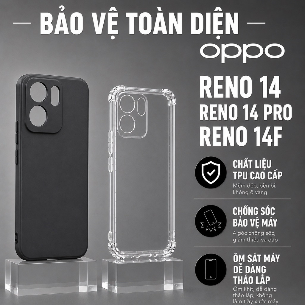 Oppo reno 14, 14f, 14 pro เคส tpu สีดําปกป้องกล้องโทรศัพท์