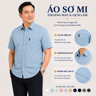 Áo sơ mi trung niên tay ngắn POSIZ MEN, áo sơ mi túi ngực chất lụa mềm mịn co giãn chống nhănPOSIZ17