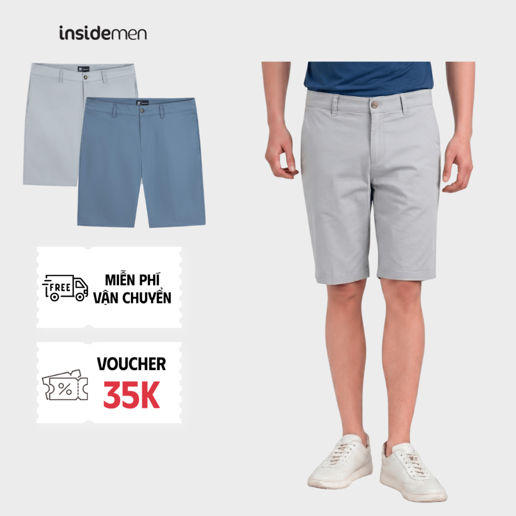 กางเกงขาสั้นผู้ชาย Regular Fit Insidemen Casual Khaki ผ้าคอตตอนแห้งเท่ๆ ISO501EDP01
