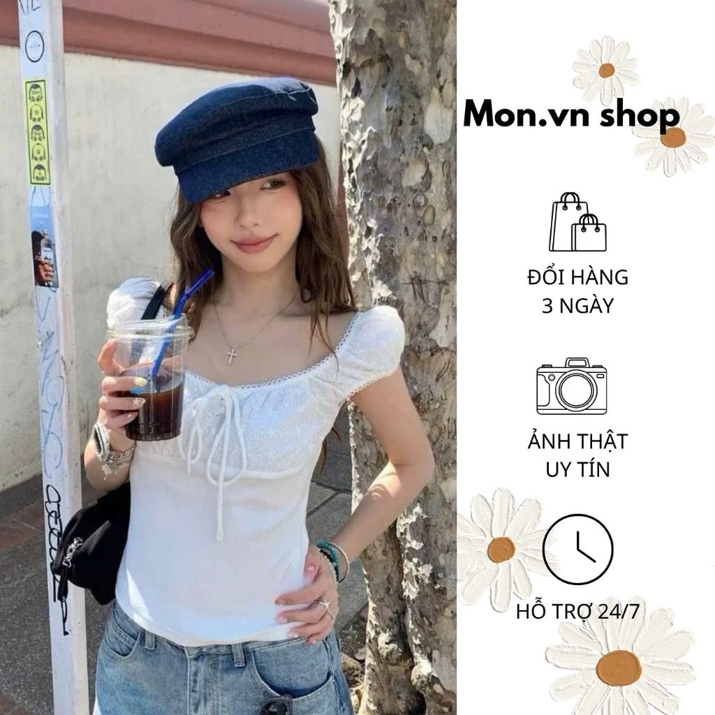 Mon Shop เสื้อยืดมีซิปลูกไม้เข้ารูป