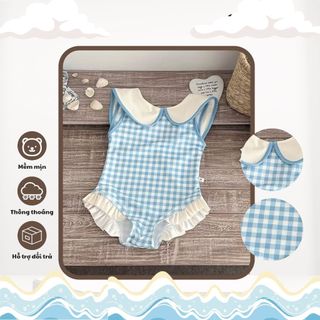 Jump Bơi Họa Tiết Caro Xanh Cổ Sen Bé Gái Chubee (4-13 tuổi) - B2606009
