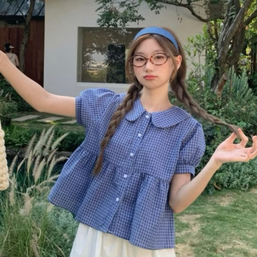 เสื้อคอปกผ้าชีฟอง เบบี้ดอลล์ สไตล์เกาหลีของผู้หญิง ชม. SMR40