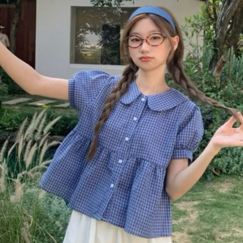 เสื้อเชิ้ตผู้หญิงเกาหลีคอปกดอกบัวหรูหราและผู้หญิง H SMR40