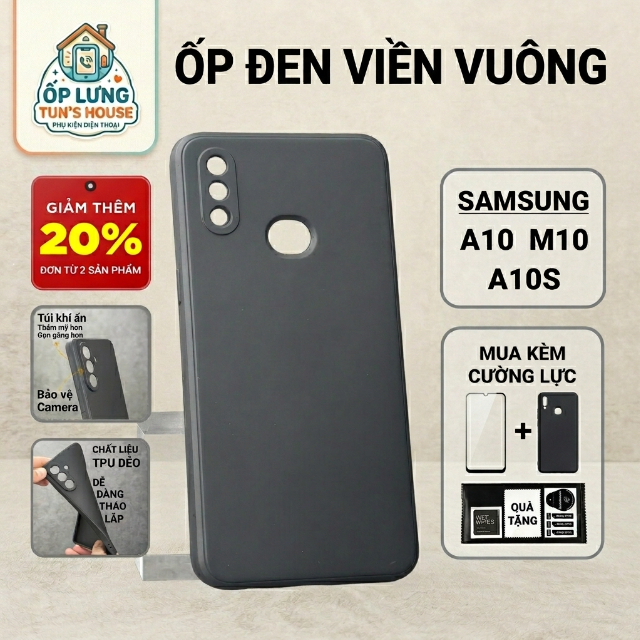 Samsung A10s, เคส A10, เคสทูนสีดําล้วน | เคสโทรศัพท์แบบยืดหยุ่น SS galaxy ปกป้องกล้องโทรศัพท์ Samsun