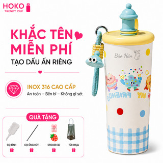Ly giữ nhiệt 700ml Inox 316 có khay lọc trà họa tiết dễ thương giữ nhiệt nóng lạnh miễn phí khắc tên