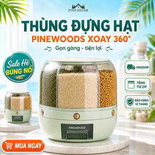 Thùng Đựng Hạt Ngũ Cốc Thông Minh PINEWOODS, Thùng Đựng Gạo 6 Ngăn Xoay 360 Độ Có Nắp Đậy Tránh Ẩm Mốc Dung Tích 6 kg