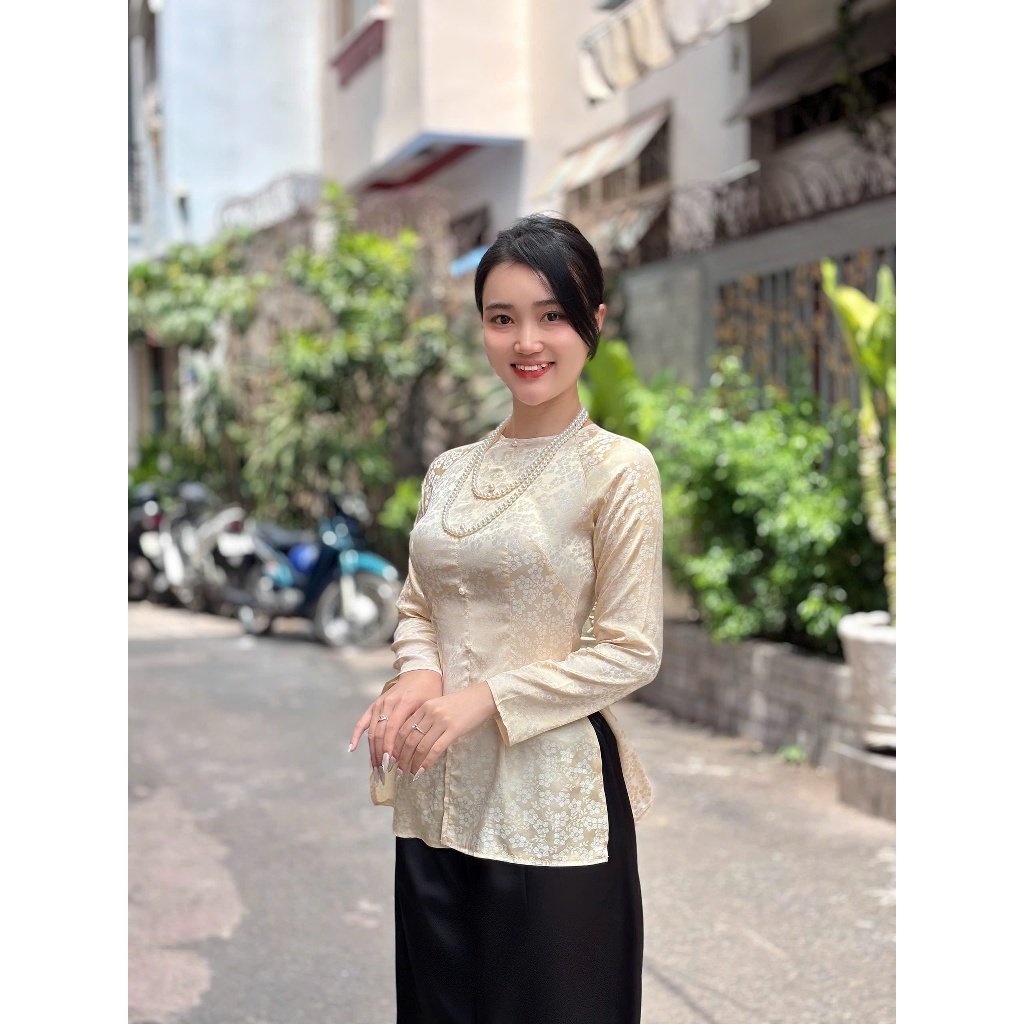BA167 - (ตัวยาว) เสื้อ Ba HoA คอปกจับจีบ (กางเกงมุก)