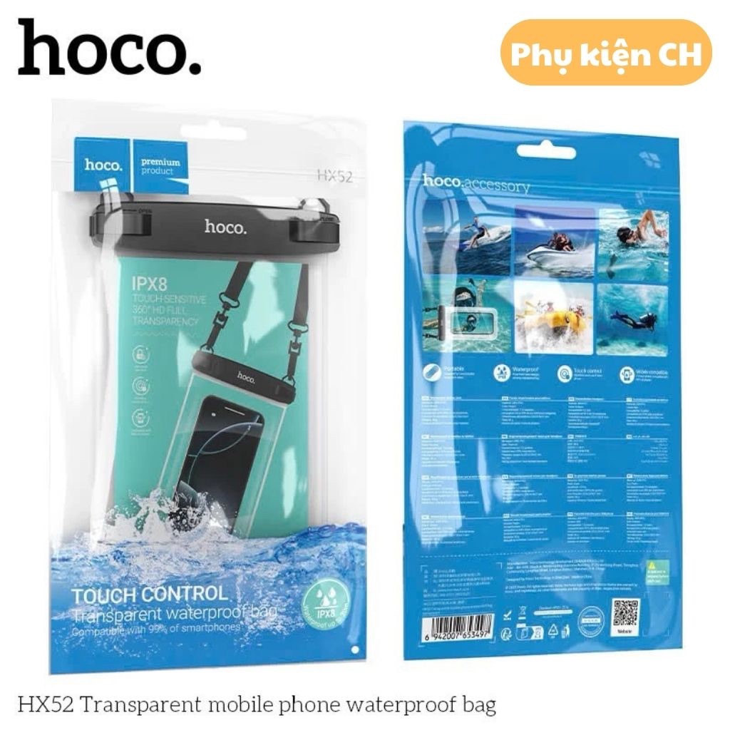 Hoco HX52 กระเป๋าใส่โทรศัพท์กันน้ํา IPX8 Standard 360 กระเป๋าคล้องคอแบบสัมผัสโปร่งใสสําหรับว่ายน้ําช