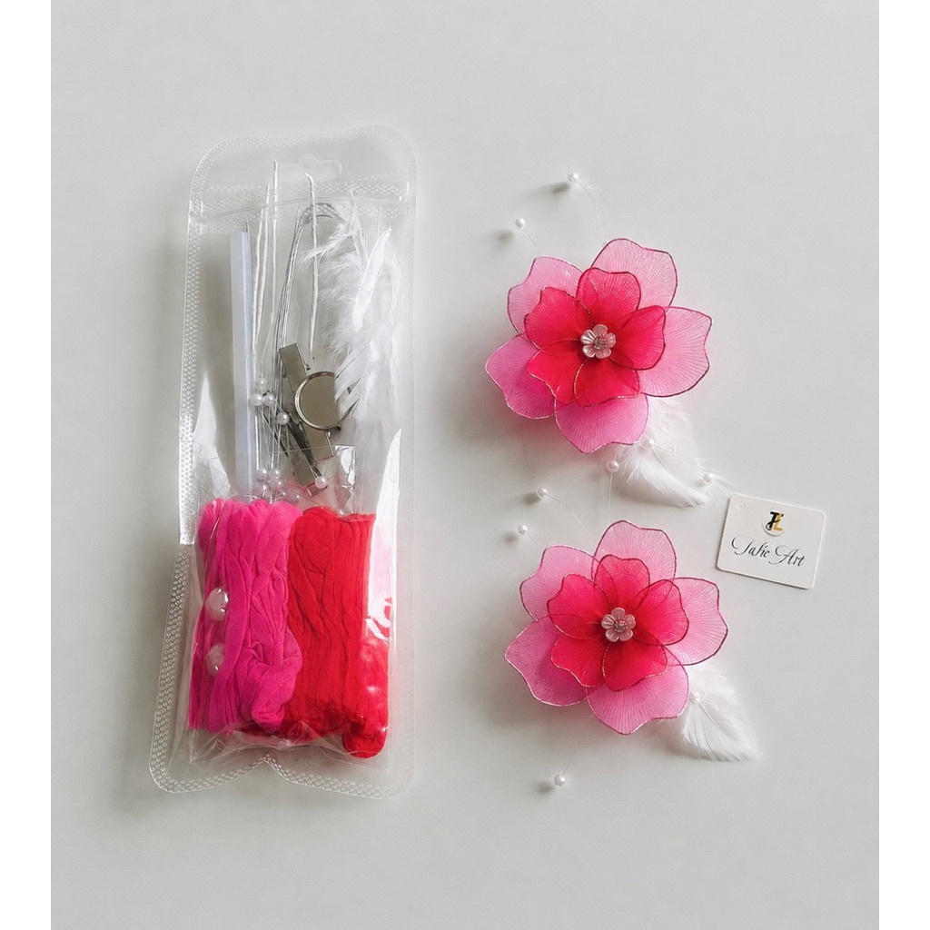 ชุดกิ๊บและเข็มกลัด DIY 2-in-1 สีชมพูแดง (Ms 08)