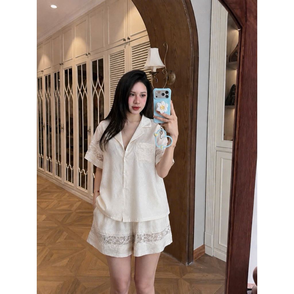 •Kingshopbeauty•QC Silk Brocade Lace Pajama Set