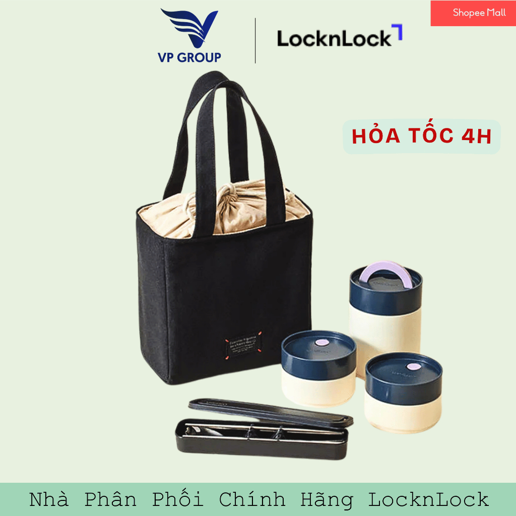 [ใหม่] LocknLock All-Fit Lunch Box LHC8014IVY ชุดกล่องข้าวเก็บความร้อน (3 กล่องข้าว ชุดตะเกียบและช้อ