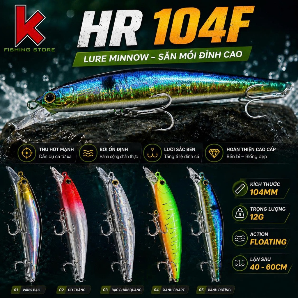 Minnow HR 104F Lure เฉพาะในล่อตกปลา Emperor Barracuda & Seahorse 104mm 12g