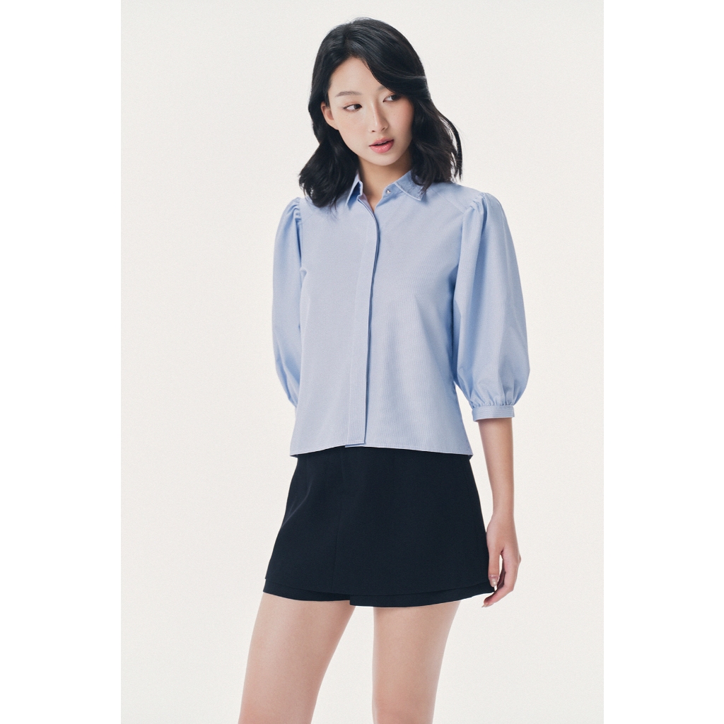 เสื้อเชิ้ตแขนยาวคอปกเยอรมัน Mono Talk แขนพัฟ - MOF26S-T10015TK
