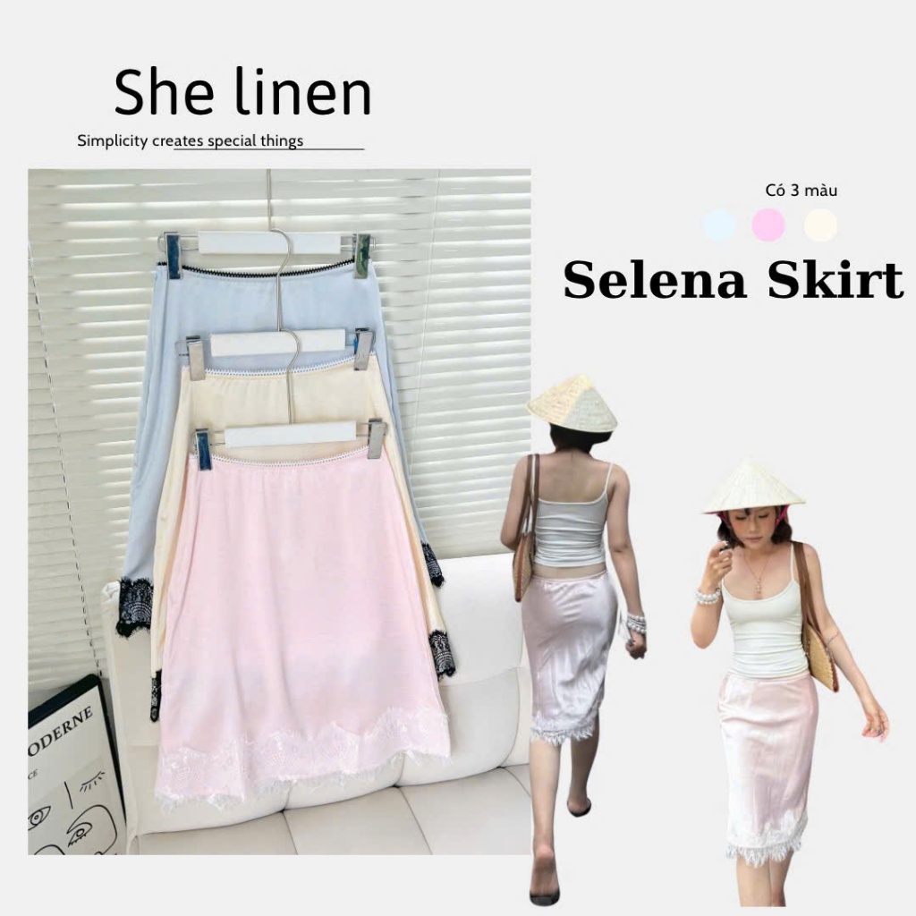 SELENA SKIRT-Pastel She Linen Satin Lace SKIRT