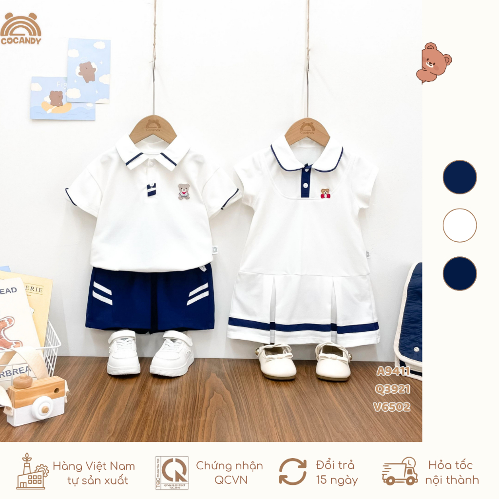 COCANDY ชุดคู่ - เสื้อโปโลสีขาวคอ เบลเซอร์สีขาวคอปกกะลาสี 6M-12Y V561 A9411 Q3921