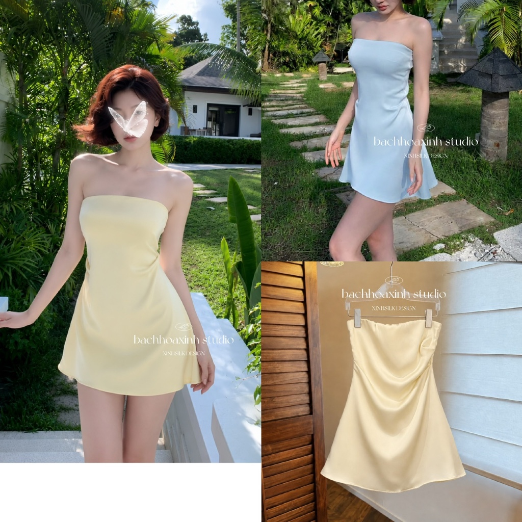 SOLENA เดรสเกาะอก A-Line – เดรสสั้นเกาะอก A-Line สําหรับผู้หญิงมีซิปด้านหลัง | BACHHOAXINH