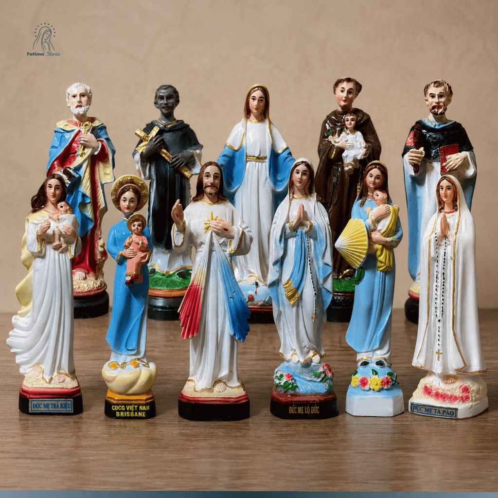 รูปปั้นคาทอลิกคอมโพสิตขนาดเล็กวาดด้วยมือ | รูปปั้นพระแม่แห่งพระเยซูและนักบุญสําหรับของขวัญแท่นบูชารถยนต์