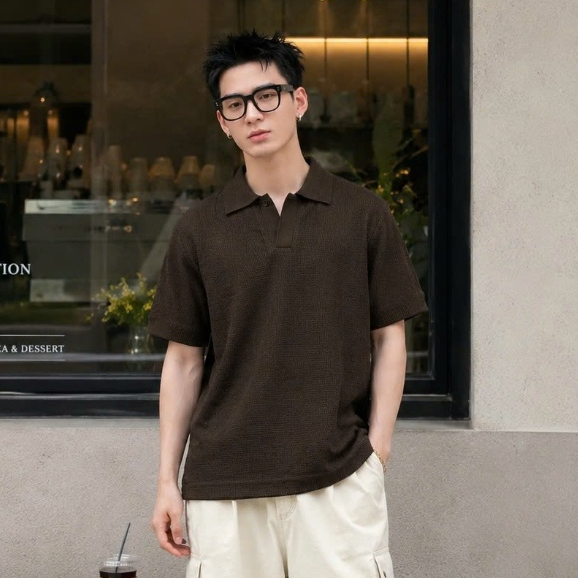 Halley E38 เสื้อโปโลผ้าถักสุดเท่สําหรับผู้ชายสําหรับฤดูร้อน อ่อนเยาว์ Polite แฟลต