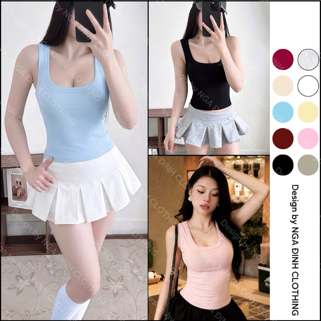 TUAN NGA COLLECTION เสื้อกล้ามคอเหลี่ยมเข้ารูปทําจากผ้าฝ้ายโปร่งนุ่ม เสื้อกล้าม เสื้อกล้าม