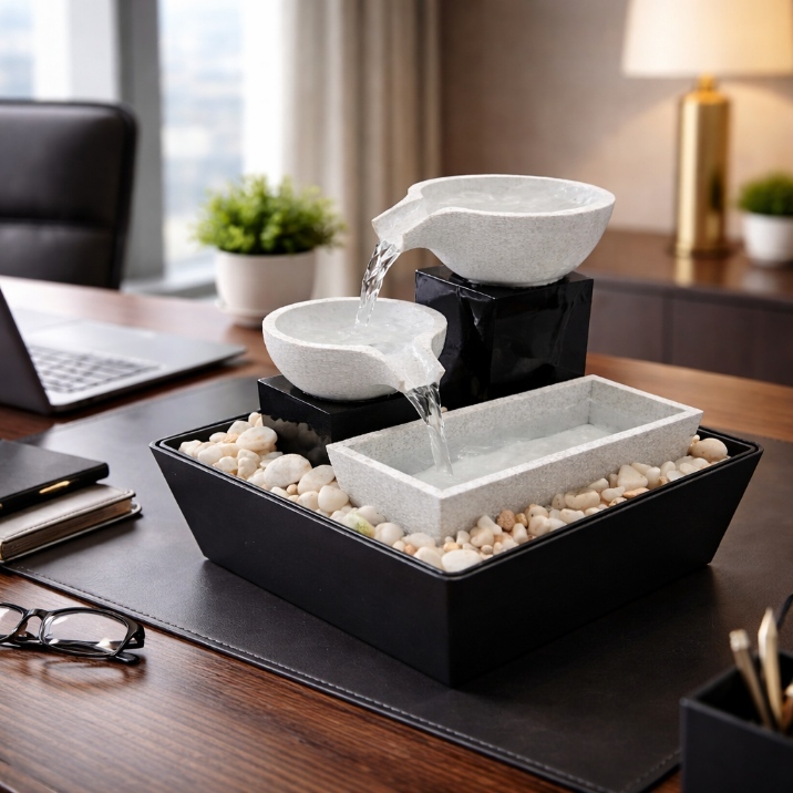 Feng Shui น้ําตก Mini Tech Nest โต๊ะน้ําพุตกแต่งภูมิทัศน์ขนาดเล็ก Samsara