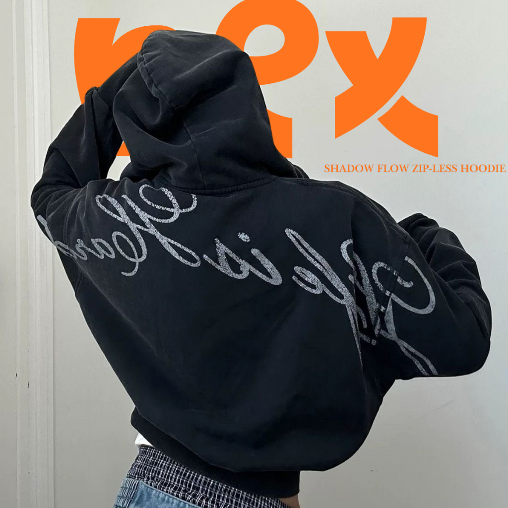 Boxy Zip Hoodie Batwing Silver Zip Jacket with Hooded Back Pattern Streetwear Style - NEX NJK9