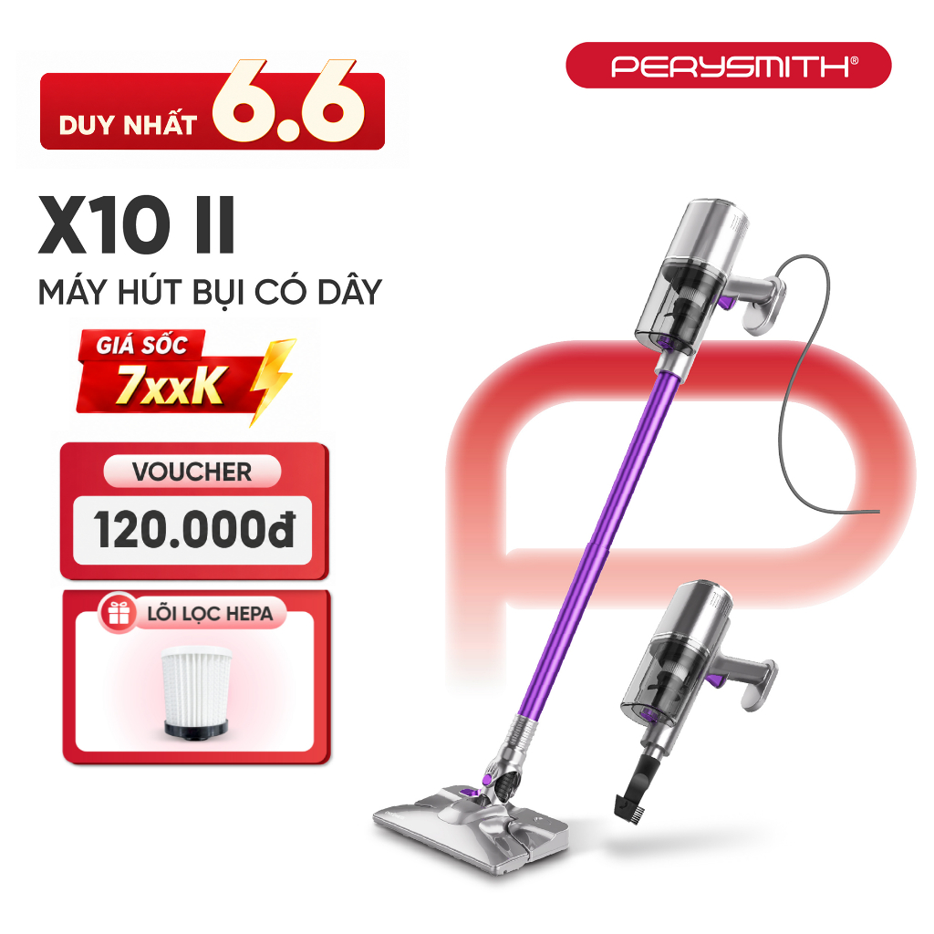 PerySmith X10-II เครื่องดูดฝุ่นแบบมีสาย พลังดูด 25,000 Pa กล่องฝุ่นขนาดใหญ่ 1.2 ลิตร มอเตอร์ 500W