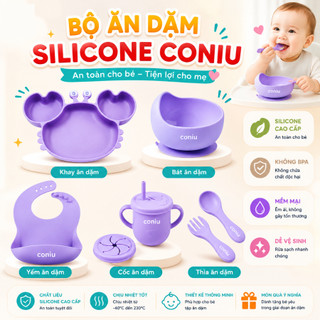 Bộ Ăn Dặm Silicone Coniu Hình Cua Cho Bé, Combo Bát- Khay- Yếm- Thìa- Cốc Silicone Cao Cấp