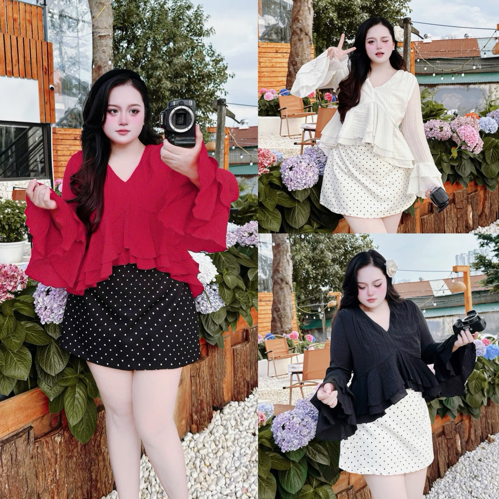 น่ารักขนาดใหญ่ 50-90KG ชุด คอนซีลเลอร์ Peplum Form สําหรับทํางาน ปาร์ตี้ ออกไปข้างนอก - S123- U Xinh