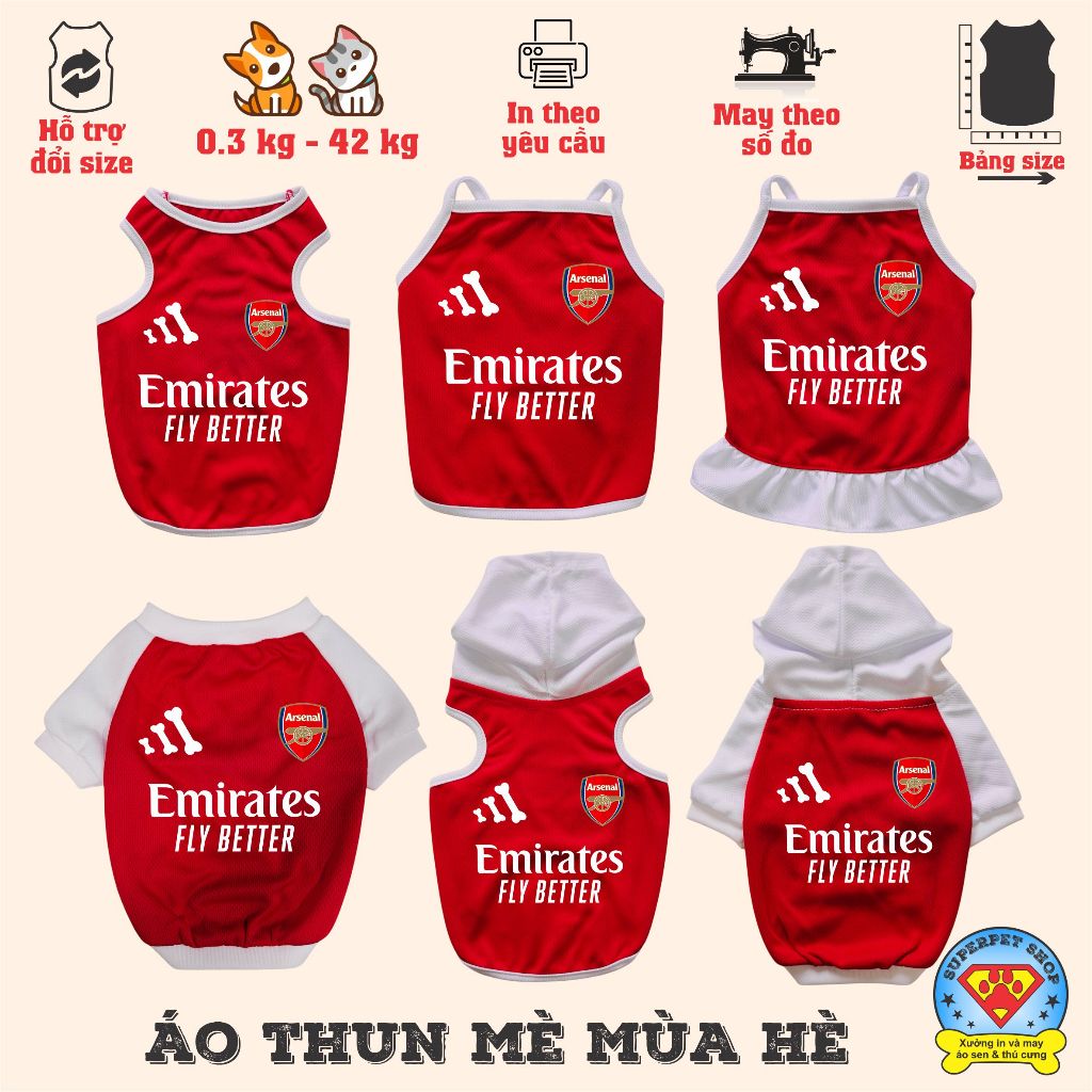 เสื้อสุนัขและแมวฤดูร้อน - ARSE.NAL EMIRATES FOOTBALL CLUB LOGO - RED - Superpet Shop