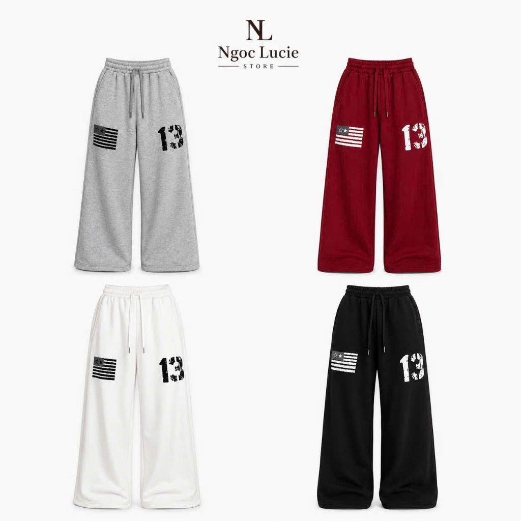 Q58 - Hooc Lucie Streetwear กางเกงผ้าฟลีซขากว้าง