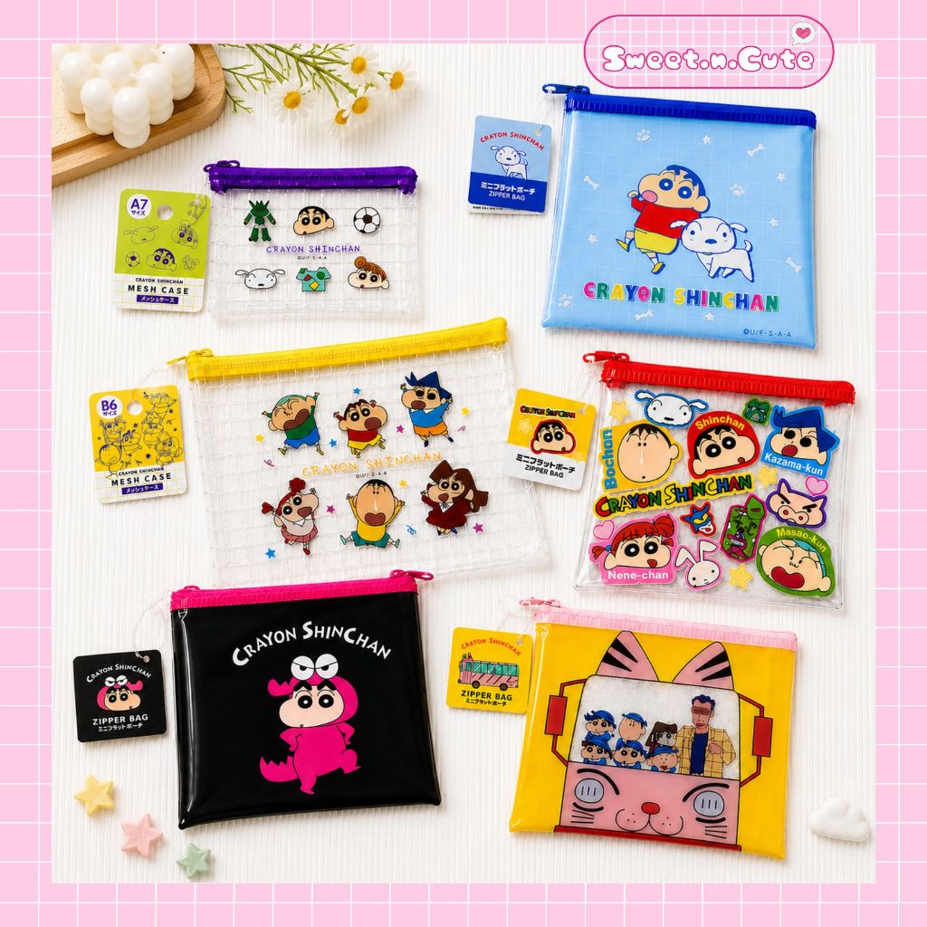 [ญี่ปุ่นแท้] Crayon Shinchan อุปกรณ์เสริม zip Bag - Mesh Case / Zipper Bag