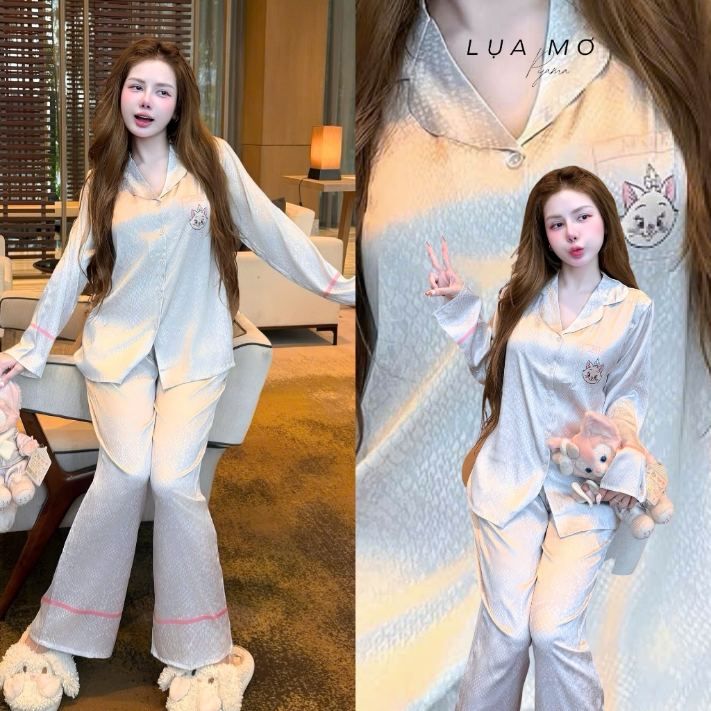 Lady Pajama แขนยาว 3D รูปแบบคุณภาพสูงผ้าละติน - ชุดผ้าไหมแอปริคอท LM248