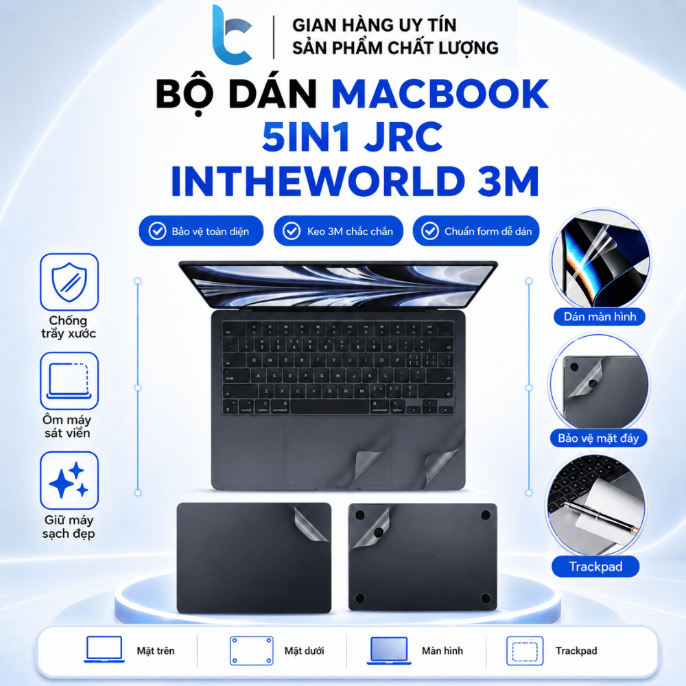 JRC Intheworld ชุดสติ๊กเกอร์ Macbook 5in1 3M สติ๊กเกอร์หน้าจอแม่เหล็กทนทานปลอดภัยสําหรับชั้นป้องกันแ