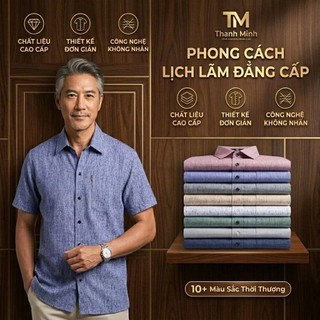 (SMTN ĐŨI CHẤM ĐEN) Áo Sơ Mi nam Trung niên Vải Đũi Cotton, VẠT NGANG, In Họa Tiết, mát, không nhăn.